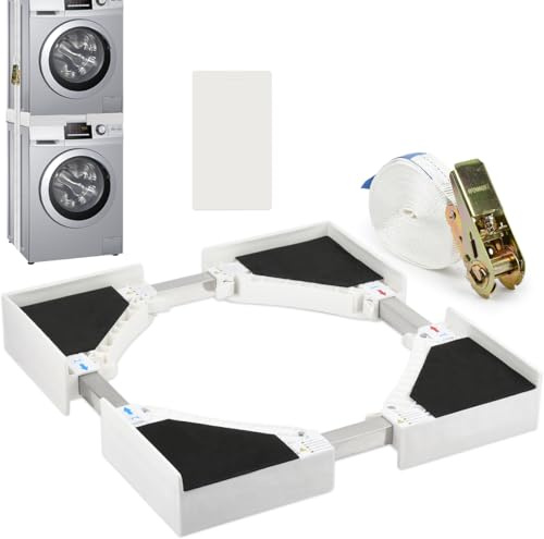 BOPEUY Universal Zwischenbaurahmen Trockner Waschmaschine mit Ausziehleine Breite von 50-70cm, Waschmaschine Trockner Verbindung Waschmaschinenhalterung, Stapelbausatz mit Ratschenseil