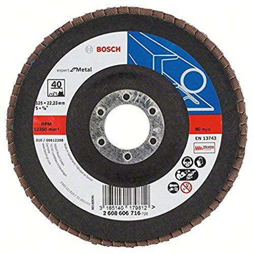 Bosch Professional DIY Fächerschleifscheibe (für Winkelschleifer verschiedene Materialien, bombierte Ausführung, Ø 125 mm, Körnung 40)
