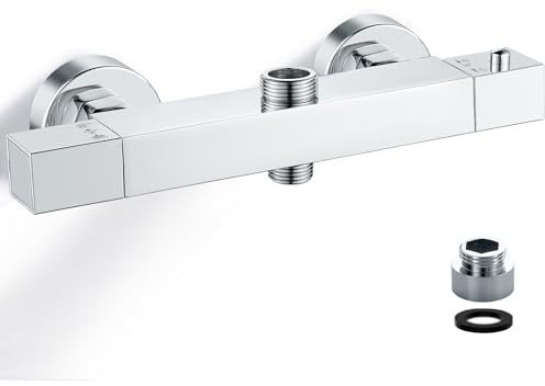 Duscharmatur Thermostat mit 2 Auslässen, Oben 3/4 BSP, Unten 1/2 BSP | mischbatterie dusche thermostat mit 2 auslässen, messing, chrom, aufputz, 38°c sicherheitstaste