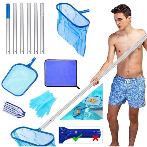 Pool Kescher,Teich Kescher mit 2.1M Verstellbarem Stab,Kescher Pool Tief und Flacher Kescher,Laubkescher Pool,Poolkescher,Bodenkescher Pool,Poolreinigung Feinmaschig für Schwimmbad,Aquarium,Spa