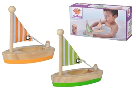 Eichhorn - schwimmende Holzboote, Zwei schwimmfähige Holzboote in Zwei, 11 cm lang, aus Birken und Kiefernholz, ab 2 Jahren