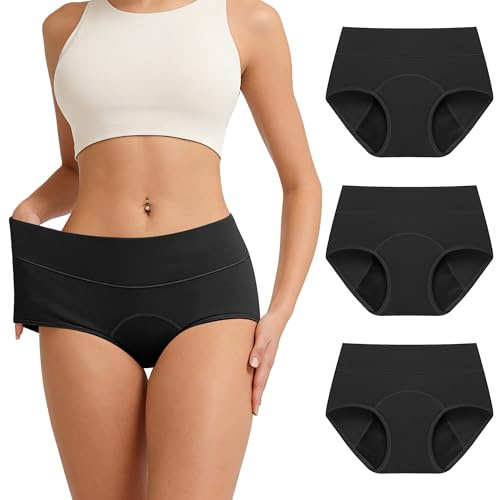 RFOGJV Periodenunterwäsche, Menstruationsunterwäsche Hochwaage 95% Baumwolle, Atmungsaktiv, 3er Pack, M