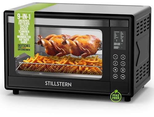 Stillstern Minibackofen mit Umluft (35L) DE Version, Pizza Ø28cm, NEU: CYCLONE PRO+ (Antihaftbeschichtung), 13 Programme, Auftauen&Warmhalten, 8h Timer, Rezeptheft, Mini Backofen Pizzaofen Grill