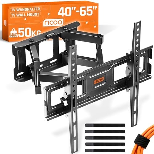 RICOO S6244 TV Wandhalterung Schwenkbar für 40-65 Zoll Wandhalterung Fernseher Halterung bis 45 Kg VESA 200x200 bis VESA 400x400 Flach Curved TV Halterung Schwenkarm Fernsehhalterung Wand Schwenkbar
