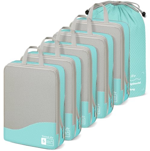 VnioLife Compression Packing Cubes 6 Stück, Koffer Organizer Kompression, Packwürfel Packtaschen Kompression, Verpackungswürfel Kompression, Packing Cubes Backpack, Reise Organizer Set (Blau)