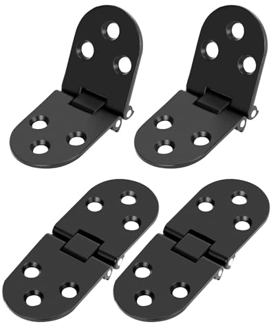 QWORK® 4 Stück Schwarz Scharnier Klappscharnier 180 Grad - Rostfrei Zinklegierung Schwarz - für Klapptische & Schränke & Werkzeugkästen