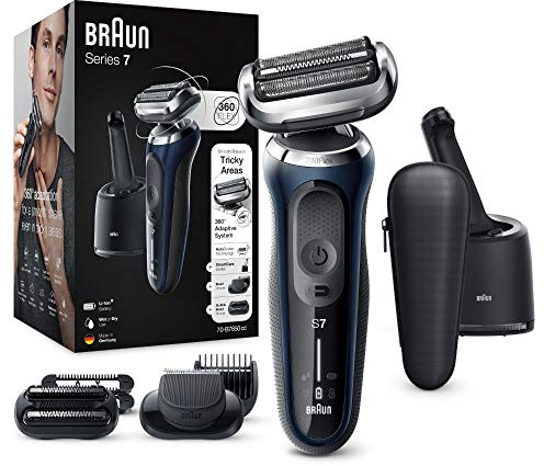 Braun Series 7 Rasierer Herren mit 360° Anpassung, Elektrorasierer & Barttrimmer, 3-Tage-Bart-Trimmer, Reinigungsstation, AutoSense, Wet & Dry, EasyClick Funktion, 70-B7850cc, blau