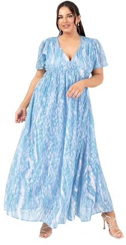 Women's Ladies Maxi Dress Short Angel Sleeve V-Neck Floral Animal Print Empire A-line Casual Wedding Guest Occasion