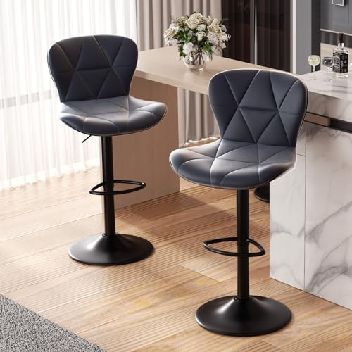 Hawthyhome Barhocker 2er Set |Barstuhl Höhenverstellbar mit Rückenlehne, Höhenverstellbar, 360° Drehbar, Kunstleder, für Esszimmer Heimbar Kücheninsel, 2 x Hocker, Dunkelgrau