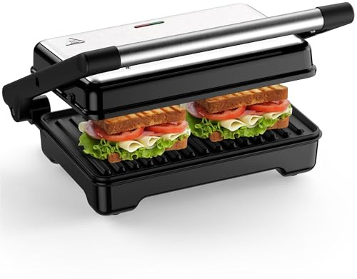 YASHE Sandwichmaker, 1500W Panini Grill, XXL Antihaftplatten, Automatische Temperaturregelung, Kontrollleuchten, Für 2 Scheiben