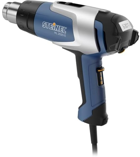 Steinel Heißluftpistole HL 2020 E im Koffer, Inkl. 9mm Reduzierdüse, 2200 W Heißluftfön, LCD-Display, 80°-630°C, Blau