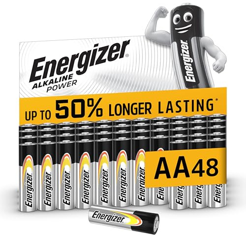 Energizer Alkaline Power Batterien AA (48 Stück) - Hochleistungsbatterien 1,5V - Batterie für Haushalt und Büro - 100% plastikfreie Recycelbar Verpackung - 7 Jahre lagerfähig [Exklusiv bei Amazon]