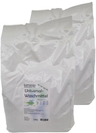 Bemango Waschpulver Phosphatfrei, 2 x 10 kg, ca. 200 Waschladungen | Frischeduft, Bleichmittel auf Sauerstoffbasis, Für alle Wäschearten, 30-95°C