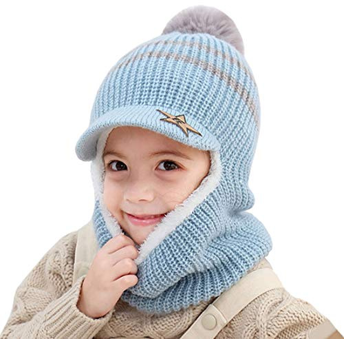 YONKOUNY Kinder Wintermütze Jungen Mädchen Warm Niedlich Strickmütze Schalmütze Schlupfmütze Beanie Mütze mit Fleecefutter