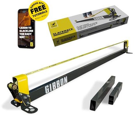 Gibbon SlackRack Classic | Indoor Slackline-System | 2m oder 3m Aufbaulänge | 5cm Breit | Höhe 30cm | Gummierte Füße | Balance-Training & Fitness | Bruchlast 40Kn | Perfekte Freizeitbeschäftigung
