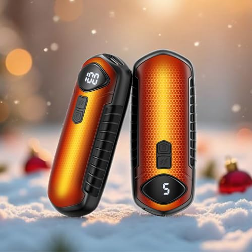 Handwärmer Wiederaufladbar 2 Pack, Magnetische Elektrische Tragbare Heizung 3000mAh, Taschenformat, Ultra Leicht & Dünn, 5 Stufen Heizung bis zu 55°C, Perfektes für Camping (Schwarz)