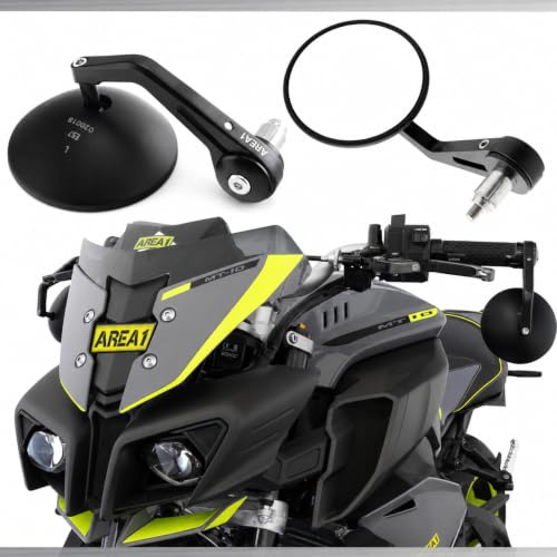 Area1 Premium Motorrad Lenkerendenspiegel rund e-geprüft CNC/Alu Motorrad Rückspiegel Set (Rechts+Links) Kompatibel mit LSR