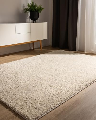 benuta Basic Hochflorteppich Teppich Wohnzimmer Sohari - Creme 80x150 cm - Minimalistischer Look - Weich & Waschbar - Für Schlafzimmer, Flur oder Esszimmer - Geeignet für Fußbodenheizung