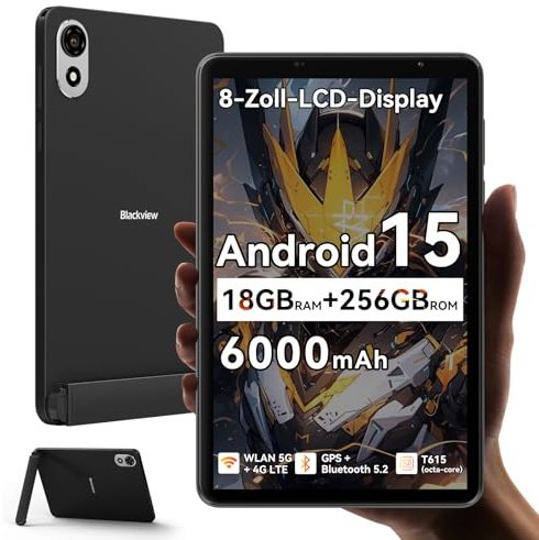Blackview ZENO1 8 Zoll Tablet Android 15 90Hz 800x1280 - Ultra Leicht&Kompakt Gaming, T615 8-Kern KI-Chip,18 GB RAM+256 GB ROM(2TB TF)/4G LTE+WiFi 5G/Face ID/6000mAh 10W/8MP+8MP/Widevine L1/BT5.2/GMS
