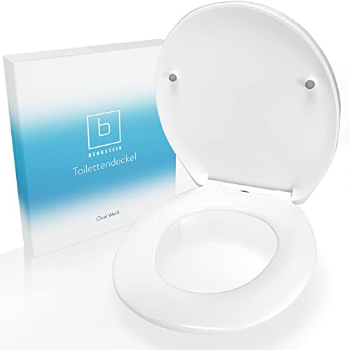 Benkstein® Toilettendeckel mit Absenkautomatik oval weiß – antibakterieller WC Sitz – Quick-Release zur einfachen Reinigung – einfache Montage – Urea-Duroplast – abnehmbar – bis 150 kg belastbar