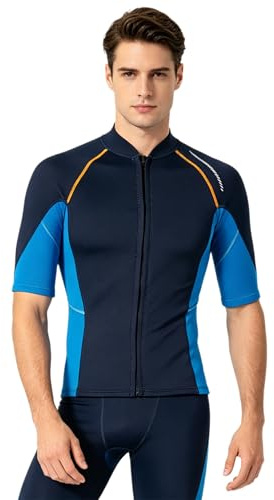 Fldy Herren Neoprenanzug Jacke 1.5mm Kurzarm Warmhalten Top Mit Frontreißverschluss Für Schwimmen Tauchen Surfen Schnorcheln Navy blau 3XL