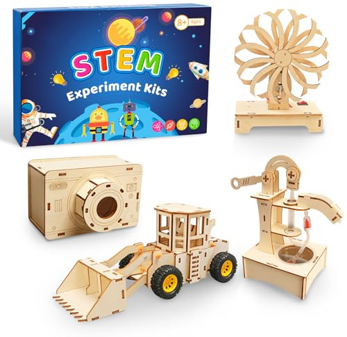 JTgugu 4er Set Experimente für Kinder ab 8-14, DIY Elektronik Baukasten | Experimentierkasten Elektro Baukasten für Kind, Holz Bausatz Kinder Spielzeug Geschenk ab 8-14 Jahre Jungen