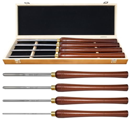 SIIIXS 4 Stück Drechseleisen Set, HSS Drechselmesser im Holzkoffer, Drechselwerkzeug für Holz, 6mm,10mm,13mm und 16mm Meißel für Holzdrehen