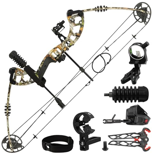 SERfawnCH Compoundbogen Tarnmuster 30-70 LBS einstellbar Sportbogen mit Pfeilen Set für Outdoor Erwachsene Anfänger 320 FPS