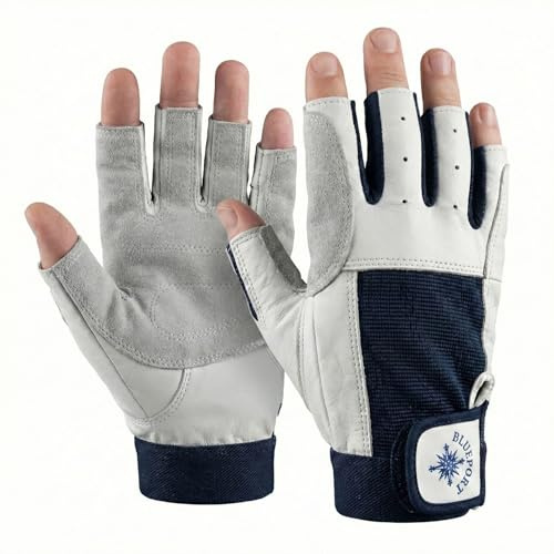 Blueport Segelhandschuhe aus Leder - 5 Finger frei, Größe:M