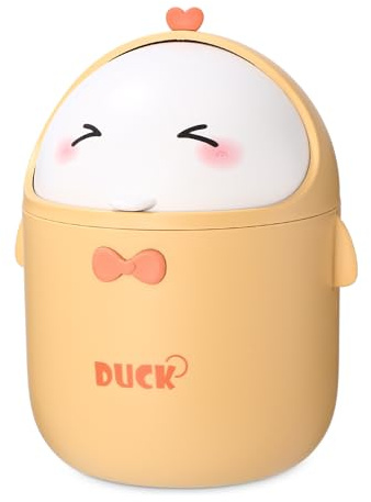Huifoo Mini TischmüLleimer mit Deckel, Süße Cartoon Tisch Mülleimer, Cute Papierkorb Klein, Kawaii Deko, Aufbewahrungsbox, für BüRos, Kinderzimmer, Schminktisch, Wohnzimmer - Gelb