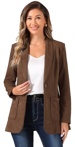 Allegra K Blazer aus Wildlederimitat für Damen, Revers | Langärmeliger Blazer mit einem Knopf, Reverskragen, Arbeit, Business, elegant, formell, lässig, zwei Seitentaschen