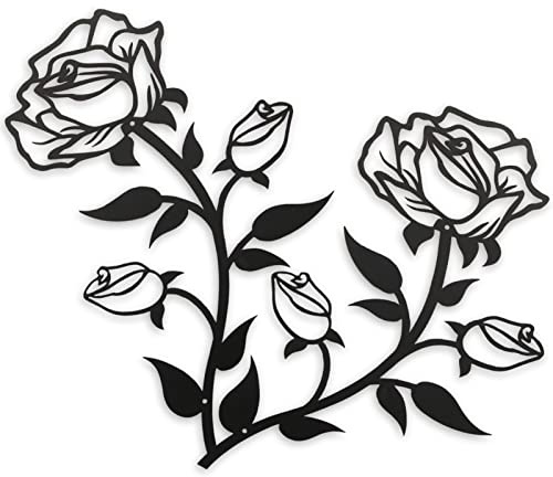 ESTART Große Rosen Blumen Wanddekoration, 38CM Hoch Schwarz Metall Kunst-Ornament Wandbehang für Zuhause Schlafzimmer Büro Drinnen und Draußen (2 Stücke)