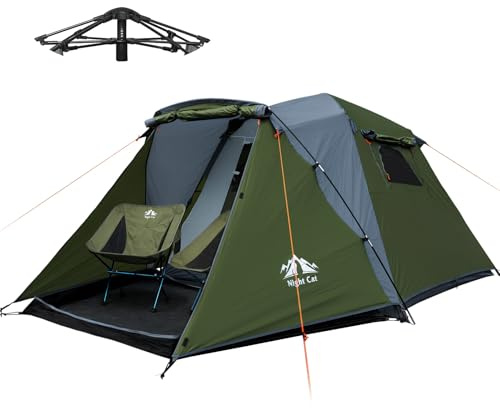 Night Cat Wurfzelt for 4 Personen：Wasserdicht Pop Up Zelt Einfache Einstellung für Camping Wandern