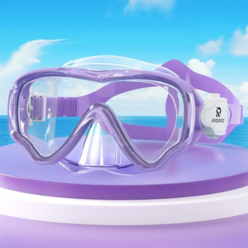 RIOROO Taucherbrille Kinder, Leckagefaste Nebelfestigkeit 180 ° Panorama HD-Tauchmasche mit Nasenbekleidung, Geeignet für Jungen und Mädchen im Alter Von 4-14