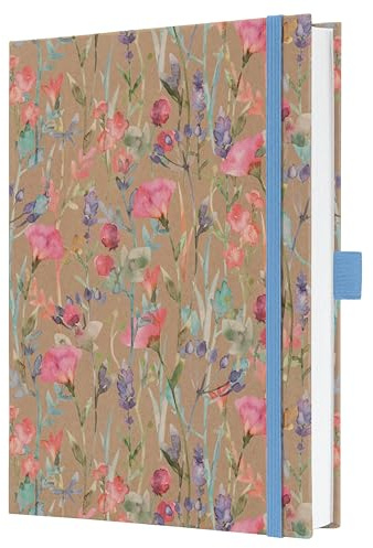 SIGEL JN853 Notizbuch A5 liniert, dickes 100 g Papier, Geschenkbuch Jolie, Hardcover aus Kraftpapier, 192 Seiten, Pure Wildflowers, pink, blau, vegan, aus nachhaltigem Papier