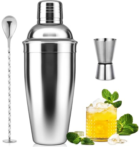 Cocktail-Shaker-Set, 750 ml, Getränkemixer mit integriertem Sieb, Messbecher und Rührlöffel zum Mischen von Getränken, Margaritas, Anfängerfreundlicher Edelstahl-Mixer, Barutensilien-Werkzeug
