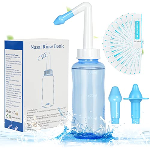 URAQT 300ml Nasendusche mit 40xSalz(2.7g), BPA-frei, Nasenspülkanne | BPA-frei, Nasendusche mit Salz zur Nasenreinigung und Nasenspülung, Neti Pot Nasenspülsalz für Erwachsene und Kinder