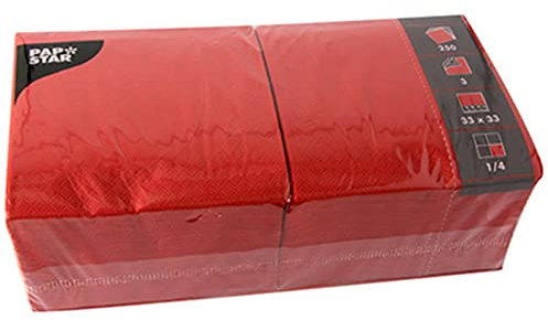 PAPSTAR 12483 250 Servietten, 3-lagig 1/4-Falz 33 x 33 cm rot