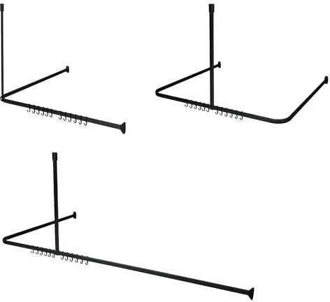 Sealskin Easy Roll Duschvorhangstange, Komplett-Set inkl. Duschstange, Deckenbefestigung und Ringe, Duschvorhanghalterung zur Montage auf Maß, L-Form, U-Form und Ecke möglich, Aluminium, Schwarz