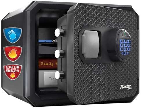 Master Lock zertifizierter feuerfester und wasserdichter Tresor, 23L, 417 x 348 x 478 mm, digitale Kombination mit beleuchtetem Tastenfeld, für Heim und Beruf