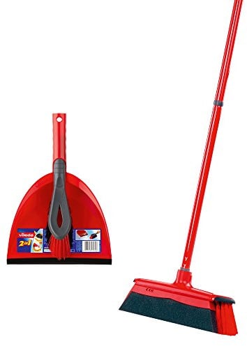 Vileda DuActiva Besen Set, 3-TLG Stiel, 2in1 Kehrset, Kein Staub Aufwirbeln, Mikroschaum, Perfekt für Allergiker, Comfort-Pack