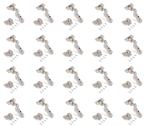 Emuca 1011507 Pack aus 20 Topfscharnieren Ø35mm 100° mit sanftem Verschluss für aneinanderstoßende Türen und Zusätze zum Festschrauben mit Verbindergehäuse