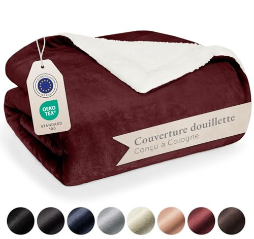 Blumtal Premium Sherpa Kuscheldecke flauschig 150x200 cm - Oeko-Tex zert. Sofa Decke mit Dicker Sherpa-Innenseite - super Flauschige Decke extra dick und wärmend - Cozy Fleecedecke - Dunkelrot
