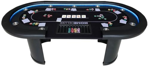 Home Deluxe - Pokertisch Full House - mit LED Beleuchtung und Getränkehalter, für bis zu 9 Personen, Maße: 215 x 106 x 78 cm, inklusive Chiptray I Spieltisch Poker Tisch