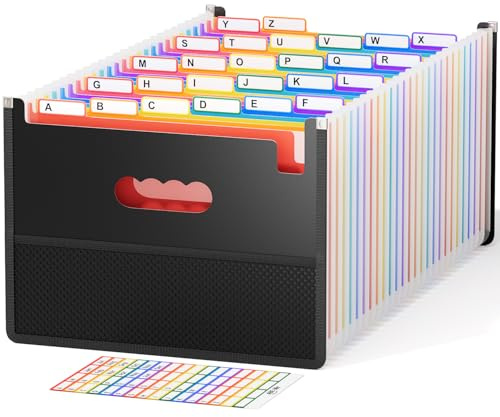 26 Fächer Dokumentenmappe A4 mit Mesh-Taschen-Design, Fächermappe Sortiermappe Bunte Datei Ordner Regenbogen Aktenordner Ordner Akkordeon Design A4 Größe, Farbige Registerkarten mit A-Z-Alphabet