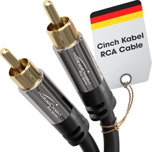 KabelDirekt - 5m Subwoofer-Kabel, 1 Cinch auf 1 Cinch, Audio/Digital/Video (Koax-Kabel, RCA-Stecker, für Verstärker/HiFi, Audiosignal oder Composite-Video, 75 Ohm, Schwarz)