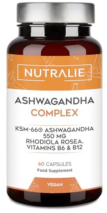 Ashwagandha KSM-66 610mg - Rhodiola Rosea + 5% Withanolide + Vit B6 B12 + Withania Somnifera - 60 Kapseln Vegan Nutralie