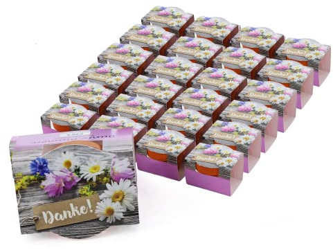 Bull & Bear 25er Set Mini-Pflanzset 'Danke', 25x Blumensamen im Topf 4,5cm, Mini Blumen als Anzuchtset mit Pflegeanleitung
