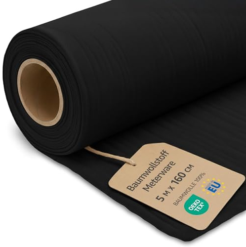 Stoff Meterware Baumwollstoff 5 M x 160 cm - Stoffe zum nähen aus reine baumwolle fabric futterstoff dekostoff für patchwork canvas und sewing nähstoff Oeko-Tex 2. Schwarz