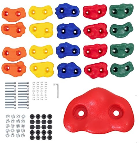 Kletterwand Outdoor,20 Pcs Klettersteine,Klettergriffe Kinder Outdoor,Kletterwand Griffe,Stabil Und Rutschfest,Mit Zubehör,Geeignet für Kinder und Erwachsene Zum Klettern Im Freien Oder in Der Halle